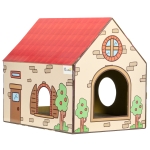 PawHut Two-In-One Cat House, Cat Scratching Board with Scratcher, Catnip, Cat Cardboard Scratcher for Indoor Cats
