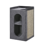 PawHut Krabpaal voor katten met 2 kattenholen, 1 liggedeelte, sisal krabmat, pluche, grijs+naturel