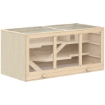 PawHut hamsterkooi, knaagdierenkooi, muizenkooi met trappetjes, drie verdiepingen massief hout PVC naturel