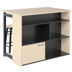 HOMCOM 3-dlg Barset, Bartafel met Inklapbaar Tafelblad, 2 Barkrukken, 6 Opbergruimtes, Zwart+Eiken, 116 x 70 x 89,5 cm
