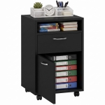 HOMCOM Filing Cabinet, Mobile File Cabinet with 2 Drawers, Office Home Organiser on Wheels for A4, Letter-Size File Folders, Mobile Printer with Open Shelf, Black