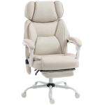 HOMCOM Office Chair with Massage, Heat, Adjustable Headrest, Leathaire‌ Reclining Desk Chair with Footrest, Cream White