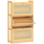 HOMCOM Zapatero Estrecho de Bambú con 3 Cajones Abatibles de Ratán para 18-21 Pares de Zapatos 69x29x119,8 cm Natural