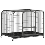 PawHut Jaula Resistente para Perros con Ruedas Puerta de Alimentación Bandeja Extraíble para Perros Grandes 116x77x88 cm Negro