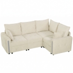 HOMCOM 228cm L Shaped Sofa with Lift-Up Storage, 3-Seater Sectional Sofa with Wide Deep Seat, Beige