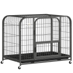 PawHut Jaula Resistente para Perros con Ruedas Puerta de Alimentación Bandeja Extraíble para Perros Pequeños 93x58x76 cm Negro
