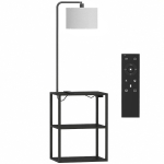 HOMCOM Dimmable Floor Lamp with Shelves, Charging Station, 3-Tier Storage Table, Adjustable Fabric Lampshade, Black