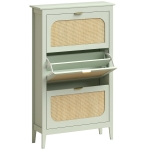 HOMCOM Narrow Shoe Cabinet, Boho Slim Shoe Storage Cabinet with 3 Flip Drawers, Holds 21 Pairs, Light Green
