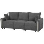 HOMCOM 3 Seater Sofa with Lift-Up Storage, 228cm Comfy Velvet Couch with Wide Deep Seat, Dark Grey