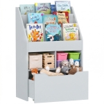 HOMCOM Estantería Infantil de Madera con 3 Compartimentos 2 Cubos y Cajón Móvil con 4 Ruedas 60x29,9x90 cm Gris