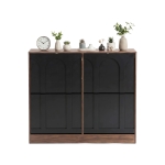 Schuhschrank mit 4 Klappen, schmal, modernes Skandi-Design, verstellbare Trennwände, Schwarz