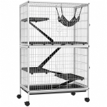 PawHut Jaula para Animales Pequeños con Ruedas Rampas Hamaca y Bandeja Extraíble para Chinchillas Hurones 80x52x128 cm Blanco