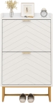 Schuhschrank mit 2 Klappen, schmal, verstellbaren Trennwänden und Kippschutz, 50x24x103,5 cm, Weiß
