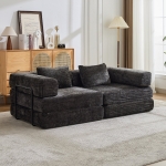 Schlafsofa, wandelbares Bodensofa, modular, Chenille, 200x100x63 cm, Schwarz
