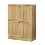 Schuhschrank mit 2 Kippfächern, verstellbaren Einlegeböden, Staubschutz und Kippschutz, 60 x 24 x 80 cm, Eiche