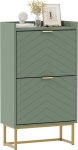 Schuhschrank mit 2 Klappen, schmal, mit Kippschutz und verstellbaren Trennwänden, 50x24x103,5 cm, Grün