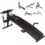 HOMCOM Banc de musculation appareil à abdo hauteur réglable 137,5L x 55,5l x 50-68H cm 2 bandes de résistances + ressort central traction acier noir rouge