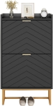 Schuhschrank mit 2 Klappen, schmaler Schuhkipper mit Kippschutz und verstellbaren Trennwänden, 50x24x103,5 cm, Schwarz