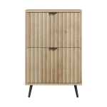 Schuhschrank mit Kippfächern, platzsparend, gerillte Front, freistehend, 60x24x95 cm, Eiche