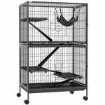 PawHut Jaula para Animales Pequeños con Ruedas Rampas Hamaca y Bandeja Extraíble para Chinchillas Hurones 80x52x128 cm Gris