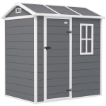 Outsunny Tuinhuis, tuinschuur met vloer, raam, afsluitbare deur, kunststofhars, weerbestendig, grijs