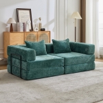 Wandelbares Bodenschlafsofa, modulares Design, Chenillebezug, ohne Montage, 200x100x63 cm, Dunkelgrün