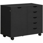 HOMCOM Caisson de bureau avec 5 tiroirs 1 porte étagère réglable, support imprimante sur roulettes, 78x40x66,5 cm, noir