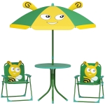 AIYAPLAY Tuinmeubelset voor Kinderen, Stoelen, Tafel, Parasol met Bijenontwerp, Groen+Geel
