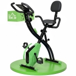 HOMCOM Cyclette Pieghevole 2 in 1, Resistenza Magnetica Regolabile 8 Livelli, Cyclette da Casa Silenziosa con Sensore Cardiaco, Sedile Regolabile, Bande Elastici, Schermo LCD, Ruote, Verde