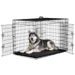 PawHut Gabbia per Animali Domestici in Acciaio Pieghevole con Maniglia Superiore e Doppia Apertura, 121x77x82 cm