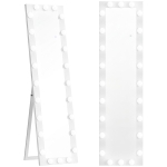 HOMCOM Pełnowymiarowe lustro 150x40 cm LED z 24 żarówkami, 3 kolory światła, stojące lub oparte, białe
