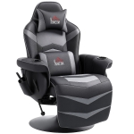 HOMCOM Gamingsessel, Massagefunktion, neigbare Lehne, Fußstütze, bis 120 kg, Stahlrahmen, Kunstleder, Grau