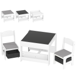 HOMCOM Conjunto de Mesa e 2 Cadeiras Infantis 2 em 1 com Ardósia Gavetas de Tecido e Espaço de Armazenamento para Quarto Cinza