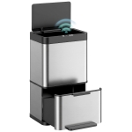 HOMCOM 40L sensorprullenbak, 3 vakken (2 x 12,5L + 15L), met soft-close en openstandfunctie, zilver