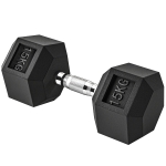 HOMCOM hexagon dumbbell gietijzeren dumbbell rubberen dumbbell handvat gekartelde gewichten metaal rubber zwart 1 x 15 KG