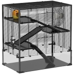 PawHut Hamsterkooi met glazen bodem, 4-niveau knaagdieren verblijf met hut en accessoires, 78,5L x 48,5B x 80H cm, Zwart