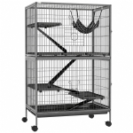 PawHut Grote Knaagdierkooi met 4 Verdiepingen, Chinchillakooi met Hangmat, Verplaatsbare Dierenkooi met Wielen en Uitneembare Bodemlade, 80 x 52 x 128 cm