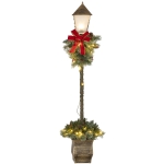 Outsunny Kerstlantaarn met Bessen, Dennenappels & Strik, LED-Lichtjes, Metalen Paal, 150 cm