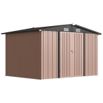 Outsunny Capanno in Metallo 305 x 245 cm, Robusto Capanno da Giardino con 4 Prese d'Aria e Porte Doppie con Serratura, Marrone