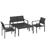 Outsunny Zestaw Mebli Ogrodowych dla 4 Osób Sofa Dwuosobowa 2 Fotele Stolik Kawowy Design z Listwami Czarny