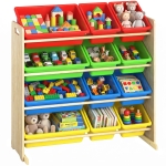 AIYAPLAY Kinderrek, 4-laags speelgoedrek met 12 uitneembare opbergbakken, 85,5 x 40 x 88,5 cm, veelkleurig