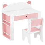 AIYAPLAY Kindertafel en stoelset voor leren en spelen, met lade en boekenrek, wit/roze