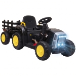 HOMCOM 12V Kids Ride on Tractor with Detachable Trailer, Remote, Soft Start, Seat Belt, Music, USB, Horn, Lights for 3-6, Black