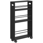 HOMCOM Carrello portaoggetti slim a 3 ripiani con ruote e barre laterali, salvaspazio per cucina e bagno, 4 ruote, nero