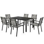 Outsunny Set da Giardino 7 Pezzi in Acciaio con Tavolo Rettangolare e 6 Sedie Impilabili Traspiranti, Grigio e Nero