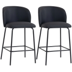 HOMCOM Set 2 Sgabelli da Bar con Schienale e Poggiapiedi, Rivestimento in Tessuto e Gambe in Acciaio, Nero