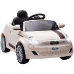 AIYAPLAY Macchina Elettrica per Bambini 12V Fiat 500, Batteria al Litio, 2 Motori, Telecomando, 3-6 Anni, Crema