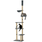 PawHut 230-250cm Floor-to-Ceiling Climbing Cat Tree Tower - Grey