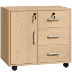 HOMCOM Schedario per Ufficio con 3 Cassetti e Armadietto con 3 Ripiani Regolabili, in Legno, 60x40x56 cm, Marrone Chiaro