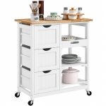 HOMCOM Carrito Auxiliar con Ruedas Carrito de Cocina con 3 Cajones 2 Estantes Abiertos y Bandeja Extraíble 67x37x85,5 cm Blanco